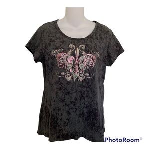 2/$20 Seven7 Seven 7 Top Tee Pink Distressed Foil Black Gray Medium